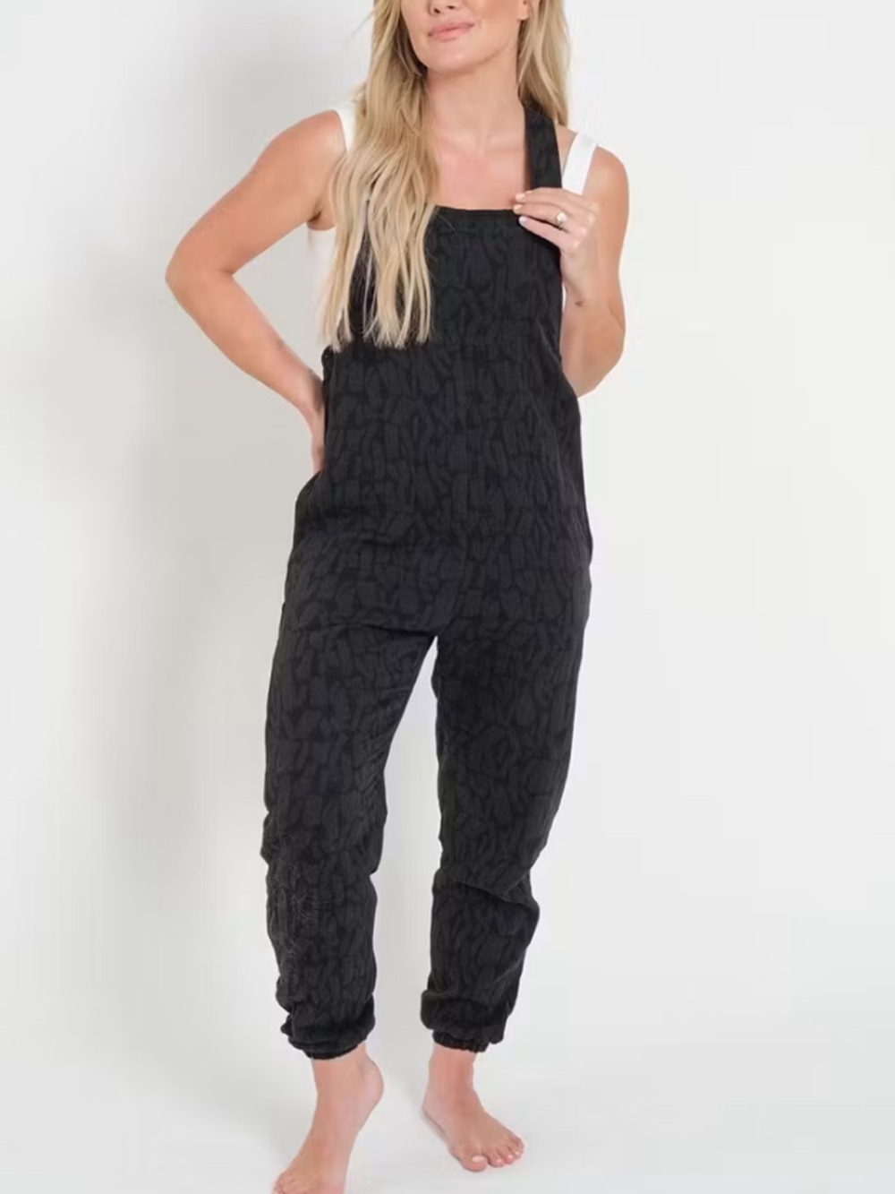 Smash + Tess Black Textured Overalls Jumpsuit